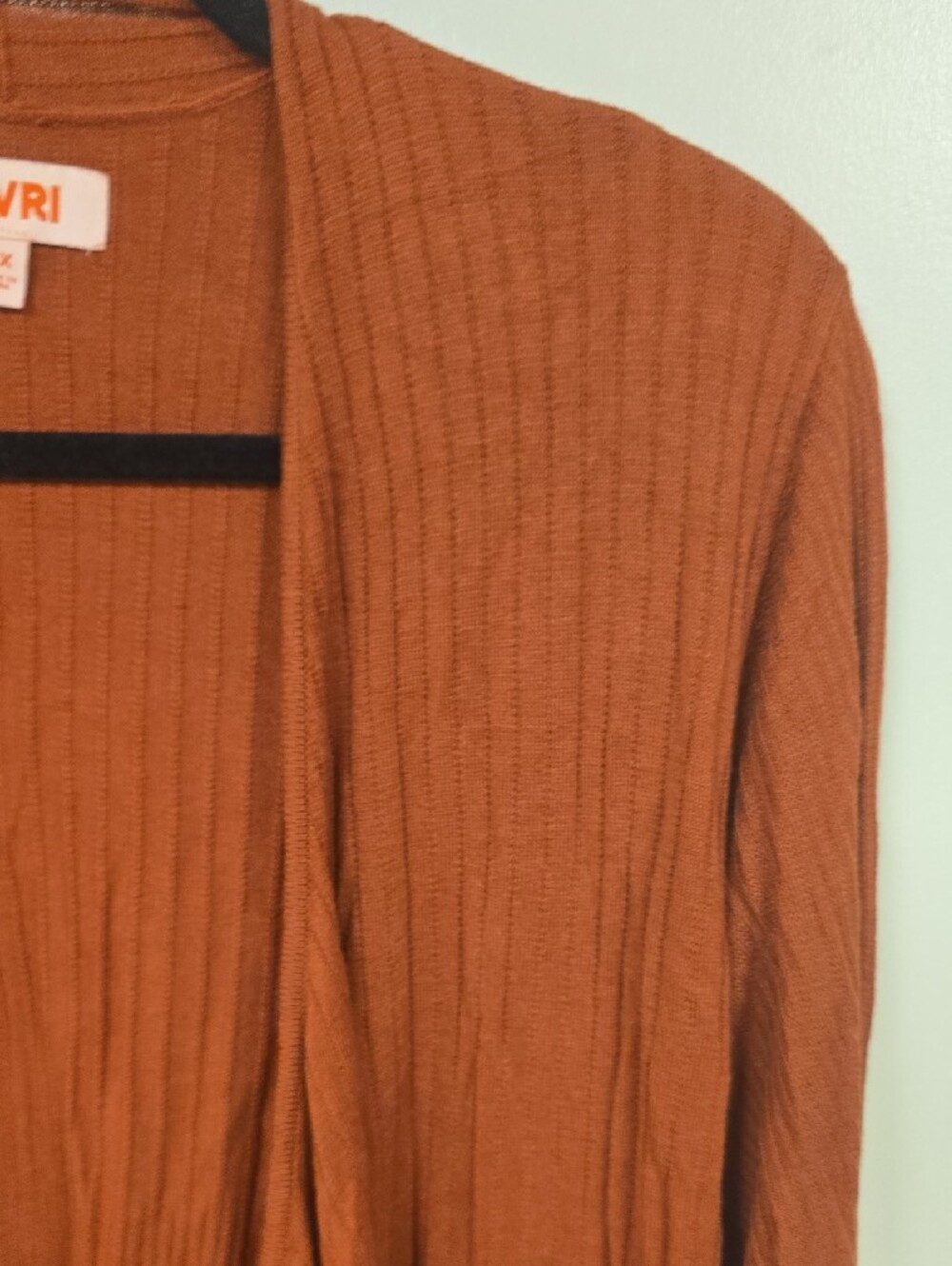 EVRI Women’s Rust Open-Front Long Ribbed Cardigan - Picture 5 of 6